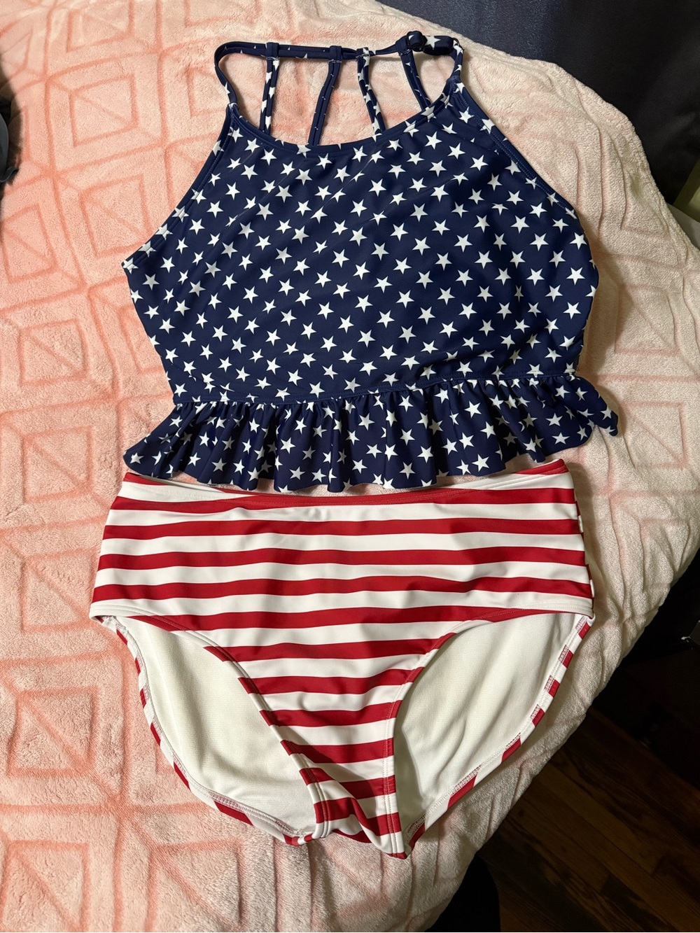Oasis Blue Star Print & Red Stripe Two-Piece Swim Set